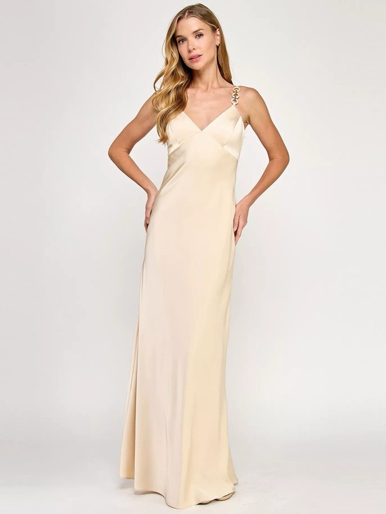 Seni & Cade Dresses & Skirts - Cream V-Neck Maxi Slip Dress with Chain-Accent Strap P2P-14 in Length: 50in